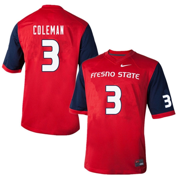 Men #3 Chris Coleman Fresno State Bulldogs College Football Jerseys Sale-Red - Click Image to Close
